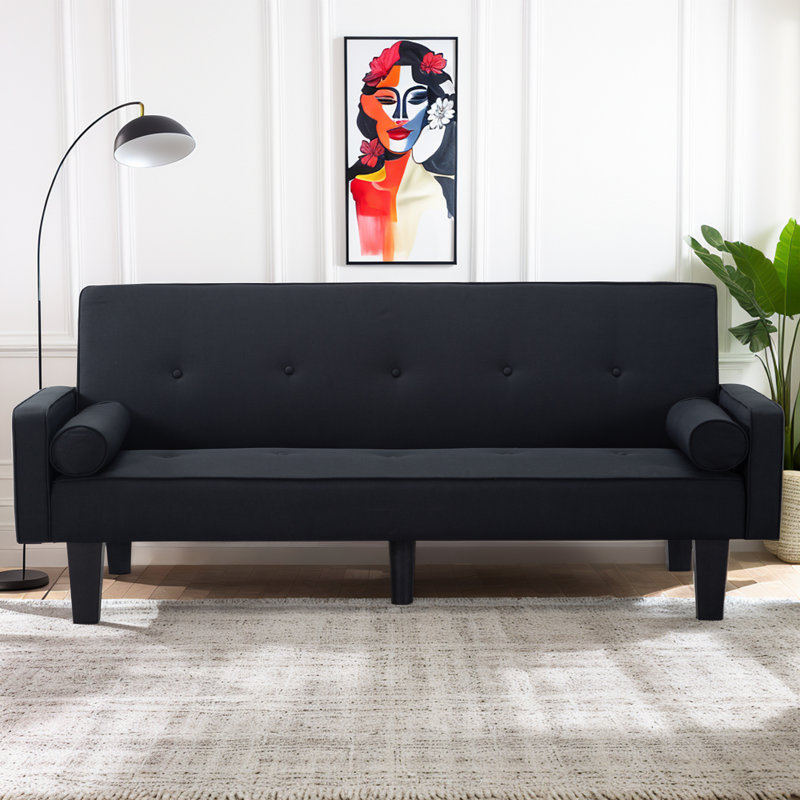 Mercury Row® Futon Couch, Fabric Futon Sofa Bed with 2 Pillows for